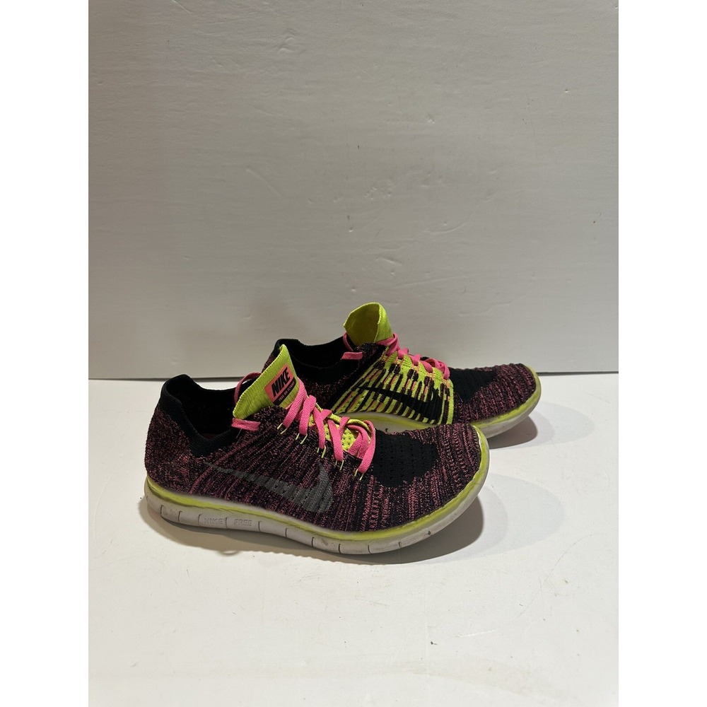 Nike Free RN Flyknit Running Shoes Black Pink 834363-600 Size 7Y Women's 8.5-9